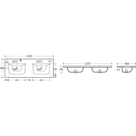 Bútormosdó, kétmedencés Umywalki Meblowe, 121 cm