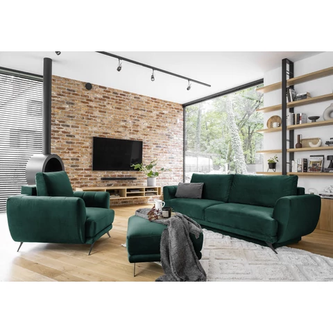 Megis 3f, 1f, pouf lounge ülőgarnitúra szett, sötétzöld