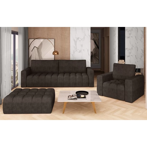 Lazaro 3+1+puf lounge ülőgarnitúra szett, sötétbarna