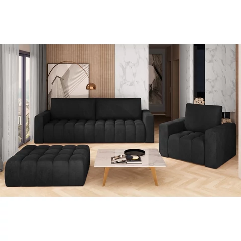 Lazaro 3+1+puf lounge ülőgarnitúra szett, fekete