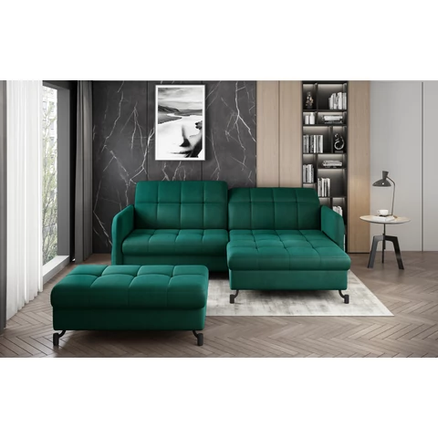 Sarok lorelle + pouf lounge ülőgarnitúra szett, sötétzöld