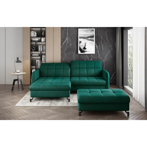 Sarok lorelle + pouf lounge ülőgarnitúra szett, sötétzöld