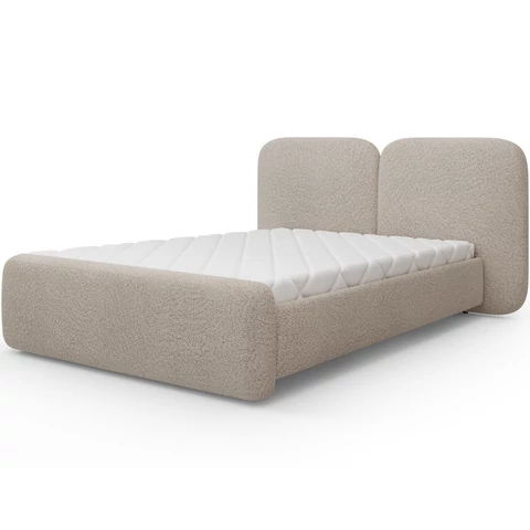 Ollival kárpitozott ágy 160x200 fémkerettel és ágyneműtartóval, bézs plüss
