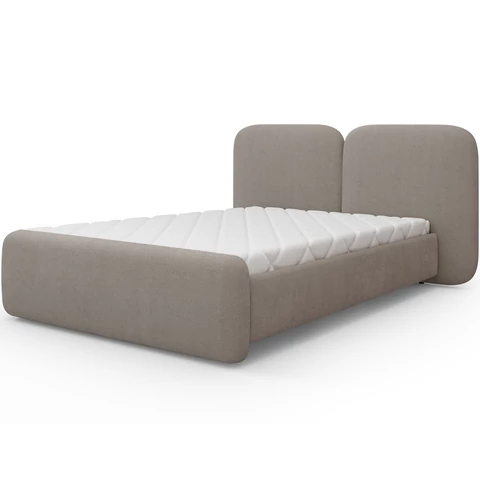 Ollival kárpitozott franciaágy fémkerettel és tárolóval, bézs plüss 140x200