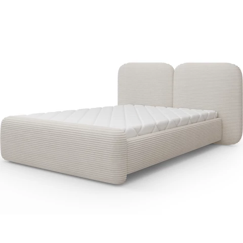 Ollival kárpitozott ágy 180x200 fémkerettel és ágyneműtartóval, fehér bársony