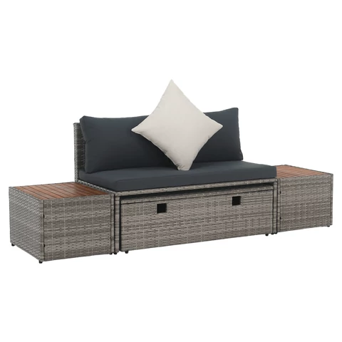 Kerti rattan szett, szürke/természetes/krémszínű, DEBRA