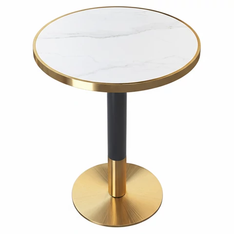 Étkező bisztró asztal, fehér márvány/fekete/arany, átmérő 80 cm, OREN