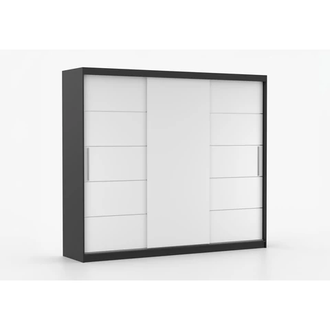 Alba II Gardrób 250 cm | Fekete | Fehér | Világítás nélkül