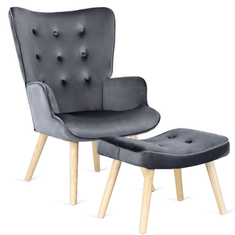 LOZANO Lounge Fotel Lábtartóval, Szürke Bársony