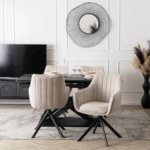 IBIZA Étkezőgarnitúra 160-240 cm Fekete Márvány/Fekete + 4 MUMBAI Szék