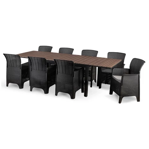 Kerti bútorkészlet Asztal ARGOS 160-260 cm Orzech i 8 Foteli FRESNO Feketech