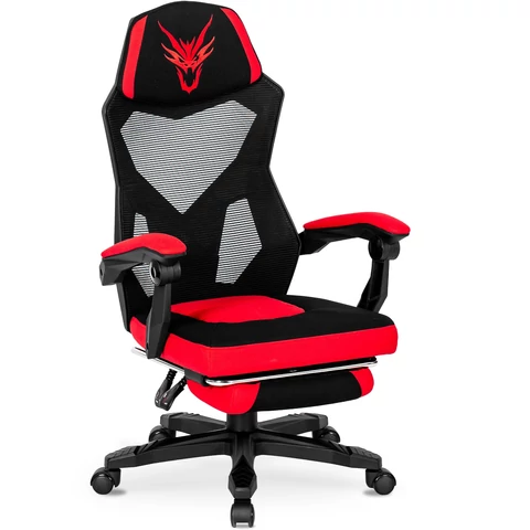 BING Forgós Gamer Szék Lábtartóval Fekete/Piros