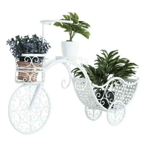 Virágcserép-kerékpár dekoratív elemekkel fehér ALENTO