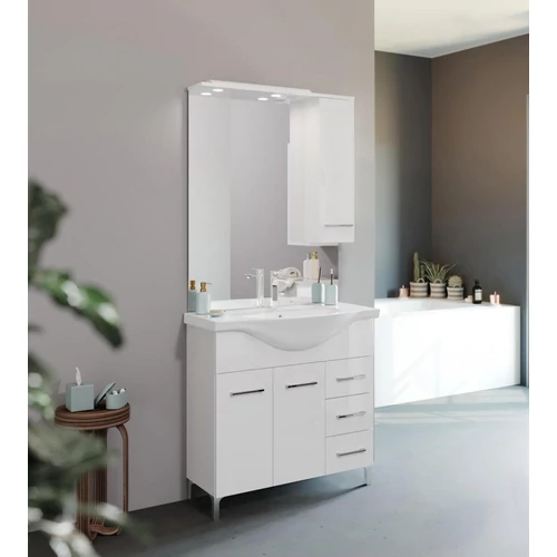Smart 85cm-es két ajtós, három fiókos fürdőszobaszekrény, mosdóval 