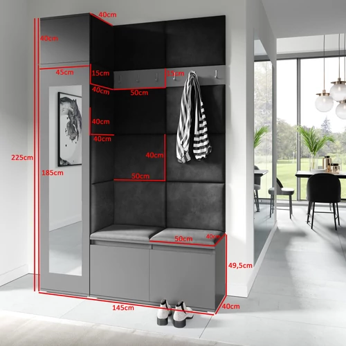 Blum 22 kárpitozott előszobafal tükröző fehér-sűrűség