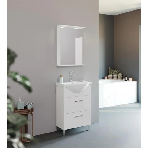Smart 55cm-es lenyílós és fiókos fürdőszobaszekrény + mosdó
