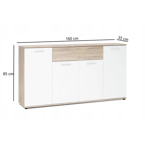 Elegáns 4ajtós 2 fiókos komód  160 cm magas.  Palma LUX L komód - Sonoma/fehér kombináció