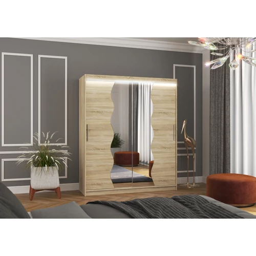 Tolóajtós szekrény tükörrel és LED világítással KANSAS 180