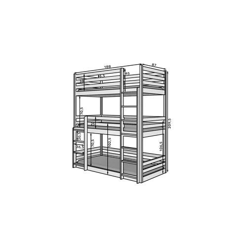 Emeletes ágy három felnőtt számára