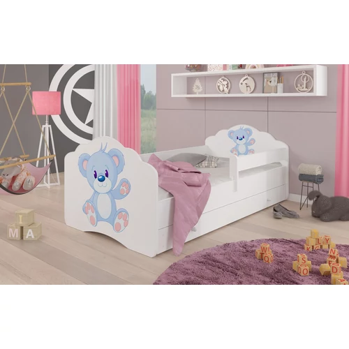 Ágy matraccal, korláttal és fiókkal CASIMO BLUE BEAR 140x70