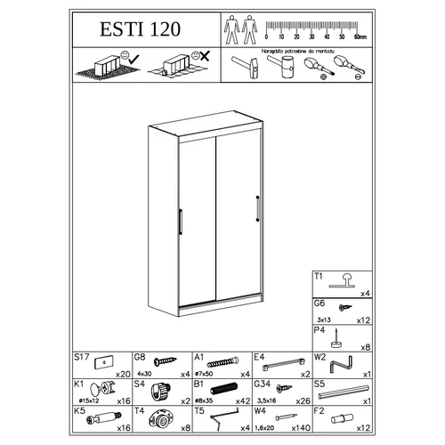 ESTI 120 tolóajtós gardróbszekrény tükörrel