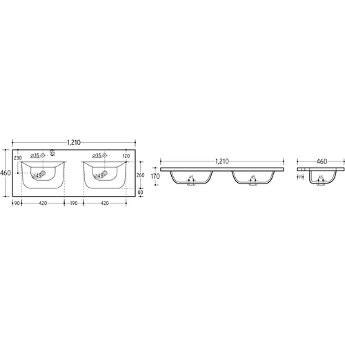 Bútormosdó, kétmedencés Umywalki Meblowe, 121 cm