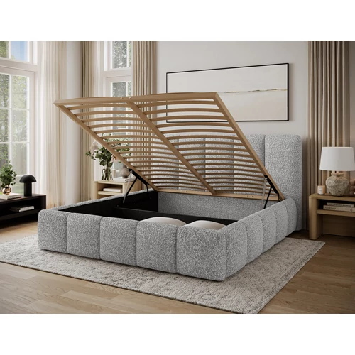 Edvige kárpitozott ágy fakerettel, standard emelős ágyneműtartóval 180x200