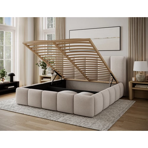 Edvige kárpitozott ágy fakerettel, standard emelős ágyneműtartóval 180x200