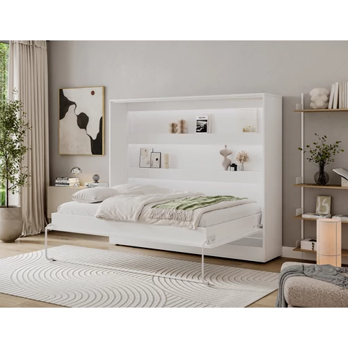 Devesto vízszintes falba hajtható ágy 140 cm, Fehér, LED