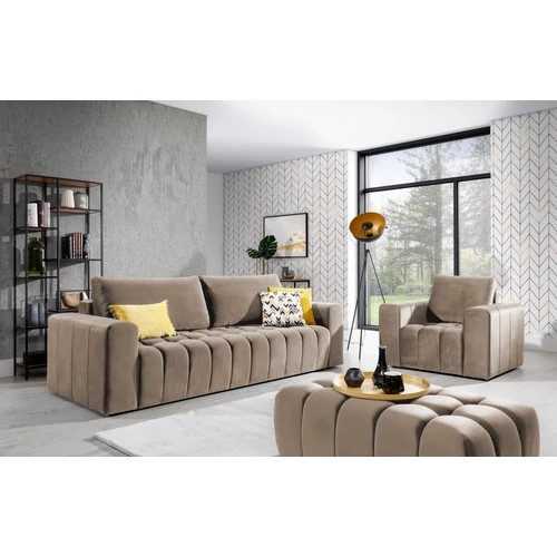 Lazaro 3+1+puf lounge ülőgarnitúra szett, világosbarna