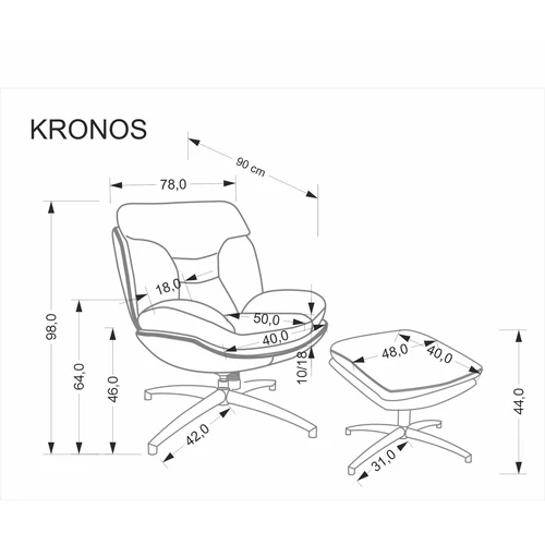 Kronos hintafotel lábtartóval – bézs - 4. kép
