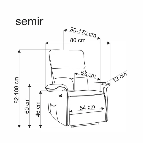 Semir 2 elektromosan dönthető masszázs pihenőfotel kiszállást segítő funkcióval – fekete - 8. kép