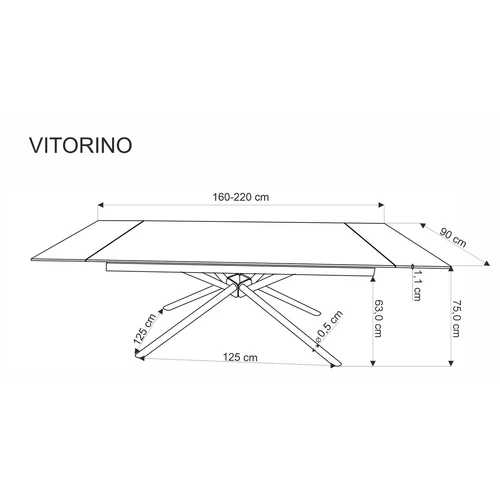 Vitorino bővíthető étkezőasztal – fehér márvány / fekete - 9. kép