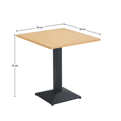 Elegáns tölgy/fekete bisztró asztal  70x70 cm méretben.