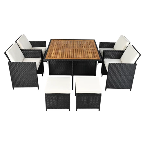 Elegáns fekete/krémszínű rattan bútorkészlet