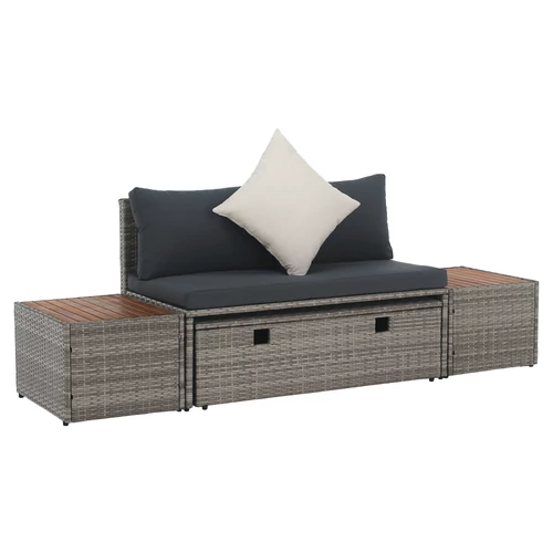 Kerti rattan szett, szürke/természetes/krémszínű, DEBRA