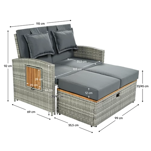 Kerti rattan heverő  szürke/természetes  MALORY