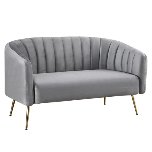Design kétszemélyes kanapé, szürke Velvet szövet/gold króm-arany, BAGY