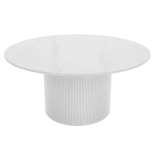 Dohányzóasztal, fehér márvány/MDF, átmérő 80 cm, MAHIR TYP 1