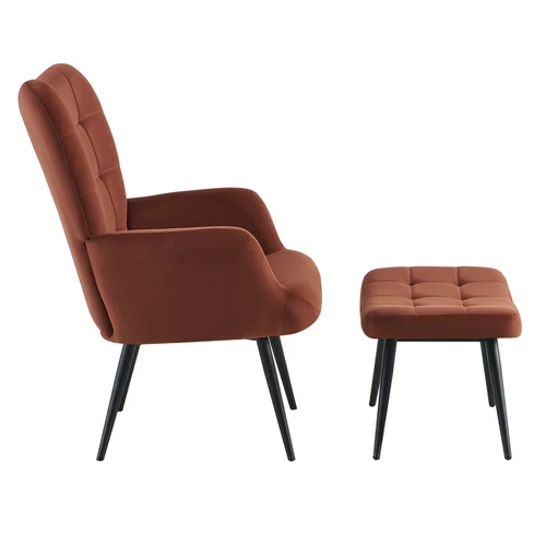 HABEN barna velvet lábtartós fotel