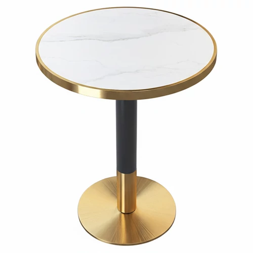 Étkező bisztró asztal, fehér márvány/fekete/arany, átmérő 80 cm, OREN