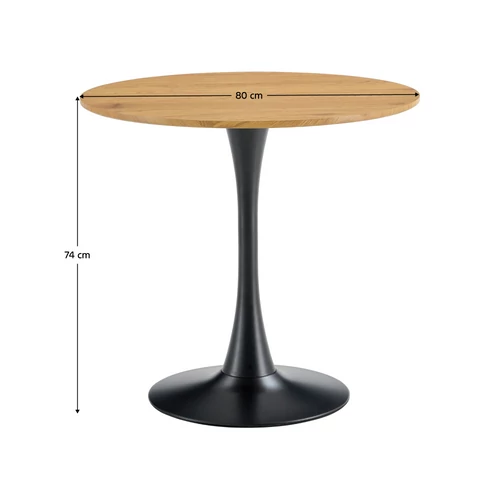 Elegáns étkezési megoldás 80 cm átmérővel.  REVENTON NEW asztal  modern design tölgy és fekete kombinációban.