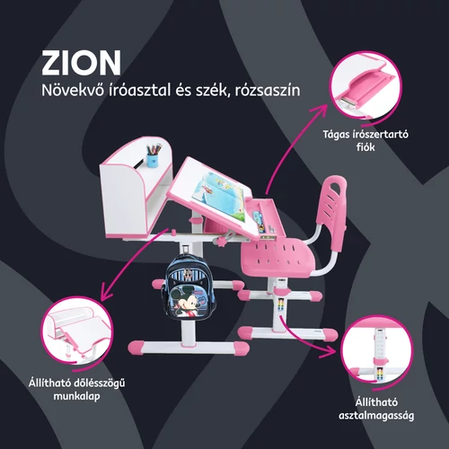 Zion növekvő íróasztal fehér-rózsaszín színben