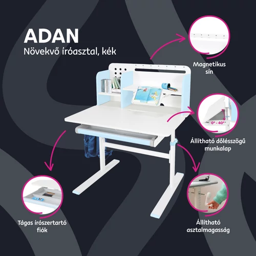 ADAN növekvő íróasztal kék-fehér színben