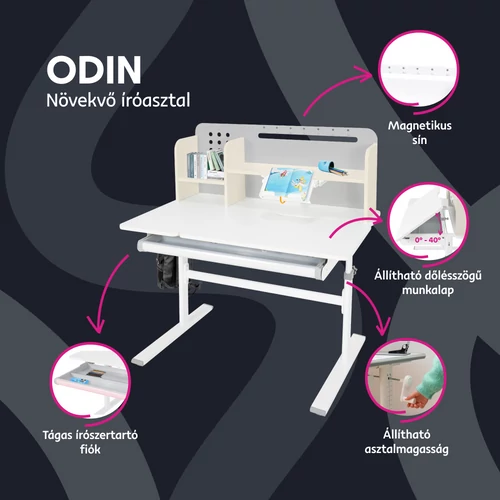 ODIN növekvő íróasztal  szürke-fehér színben