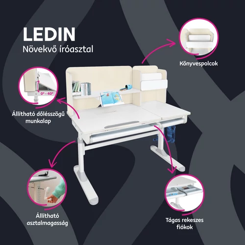 LEDIN növekvő íróasztal natúr/fehér színben
