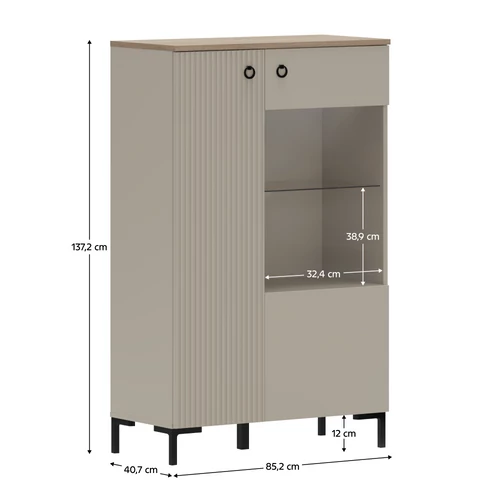 DOMCA 1D1W/140 alacsony vitrin szürkésbarna tölgy színben