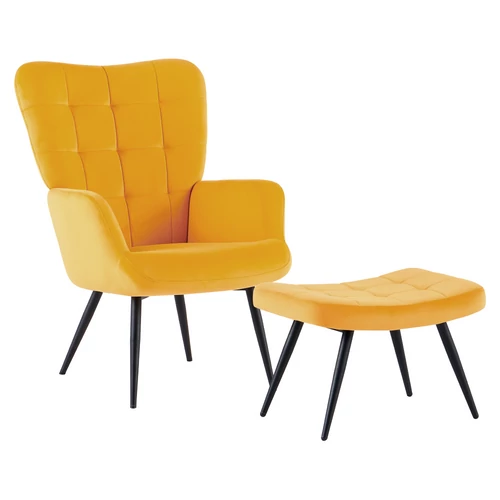 HABEN sárga velvet lábtartós fotel