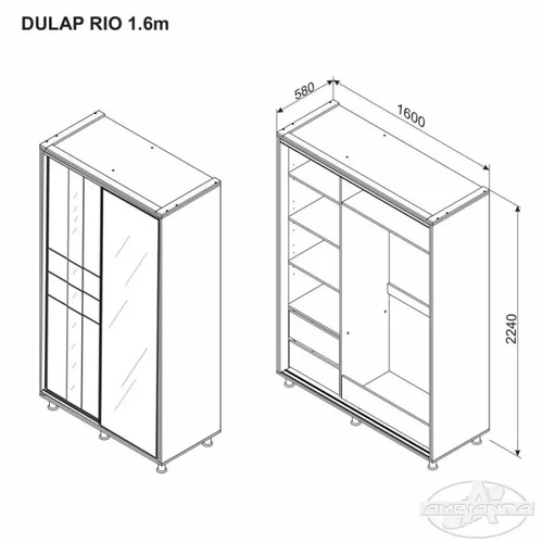 Tolóajtós gardróbszekrény RIO 1.6 m Kombinált gomba - 2. kép