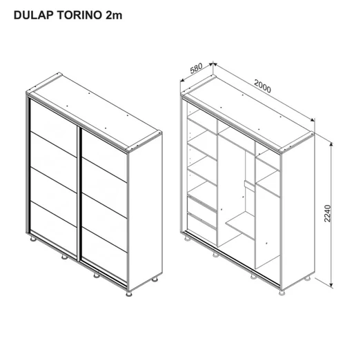 Tolóajtós gardróbszekrény TORINO 1.8 m Bútorlap grafit - 47. kép